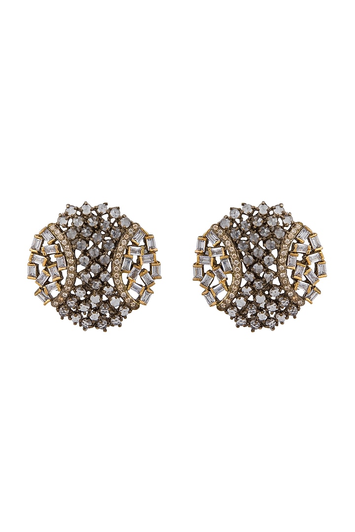 Black Rhodium Finish Kundan & Polki Earrings by Nepra By Neha Goel at Pernia's Pop Up Shop
