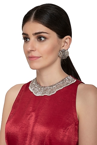 Black Rhodium Finish Kundan & Polki Earrings by Nepra By Neha Goel