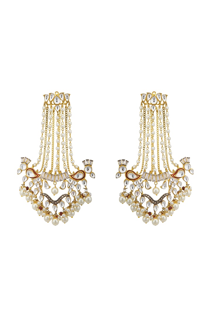 Gold Plated Kundan & Ruby Earrings by Nepra By Neha Goel at Pernia's Pop Up Shop
