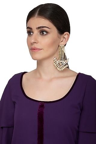 Gold Plated Kundan & Ruby Earrings by Nepra By Neha Goel