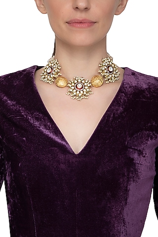Gold Plated Kundan Choker Necklace by Nepra By Neha Goel