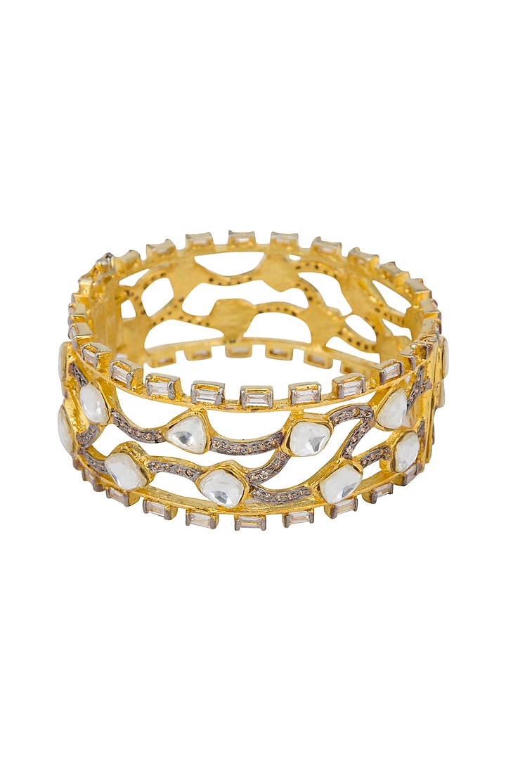 Gold Plated Kundan Kada Cuff by Nepra By Neha Goel at Pernia's Pop Up Shop