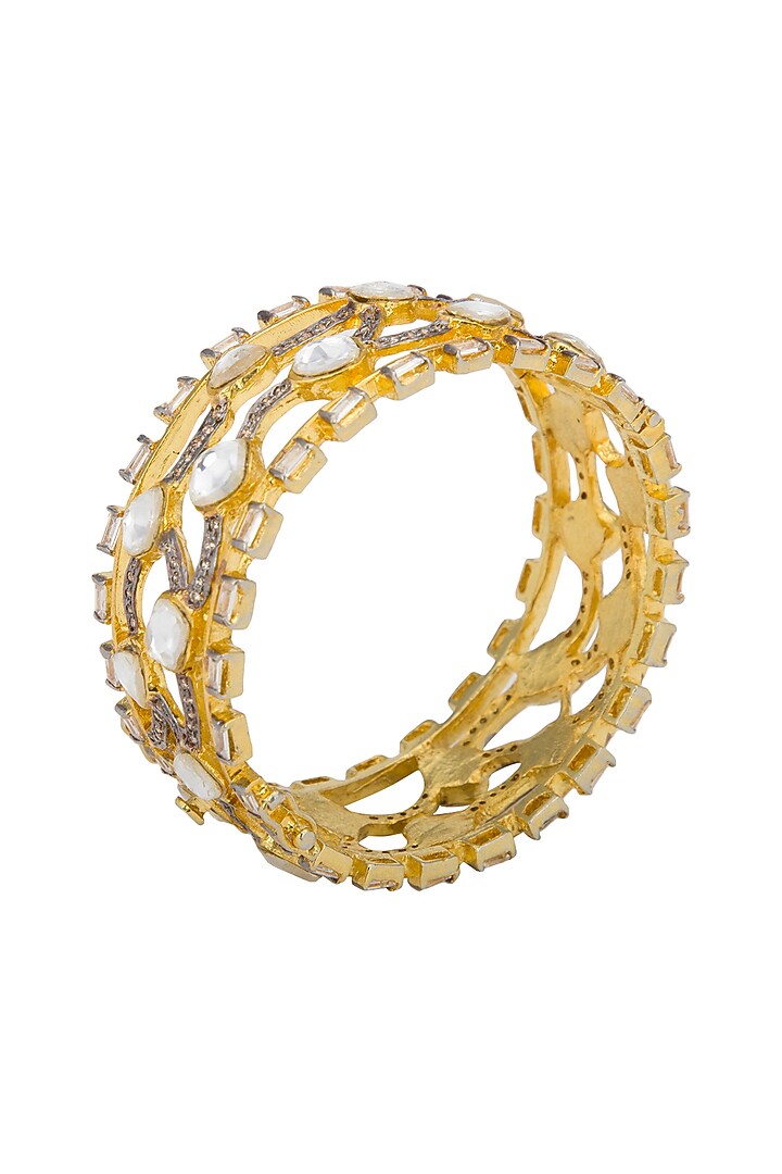 Gold Plated Kundan Kada Cuff by Nepra By Neha Goel at Pernia's Pop Up Shop