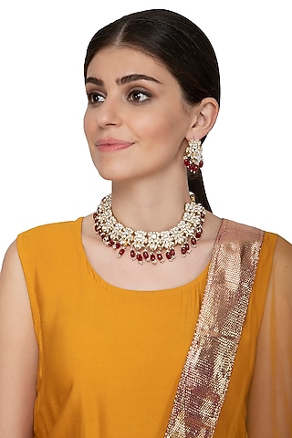 Gold Plated Kundan Choker Necklace Set by Nepra By Neha Goel