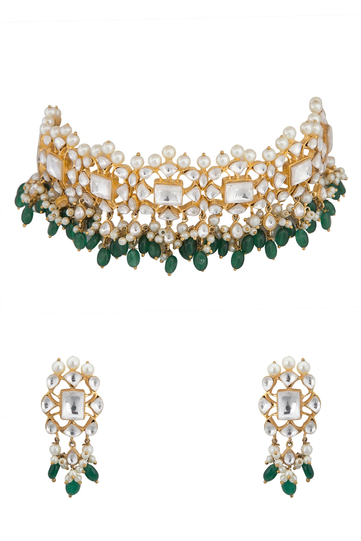 Gold Plated Emerald Choker Necklace Set 