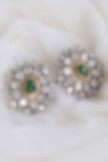 Two Tone Finish Kundan & Emerald Stud Earrings by Nepra By Neha Goel at Pernia's Pop Up Shop