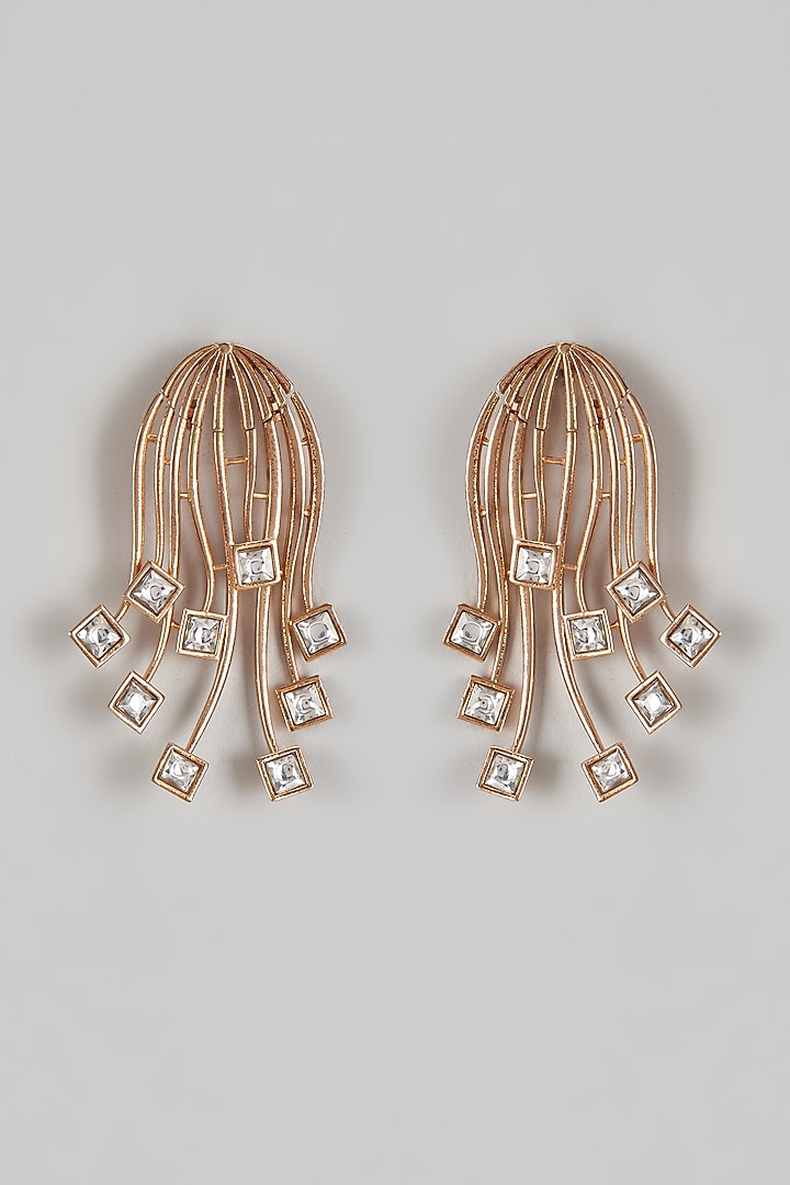 Gold Plated Prince Cut Kundan Polki Dangler Earrings by Nepra By Neha Goel at Pernia's Pop Up Shop