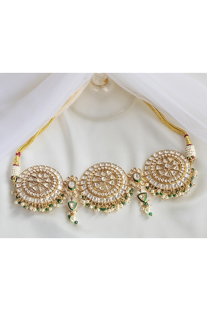 Gold Finish Kundan & Pearls Choker Necklace by Nepra By Neha Goel