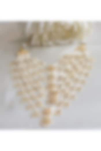 Gold Finish Kundan & White Pearls Long Necklace by Nepra By Neha Goel