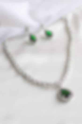 White Finish Diamonds & Green Stones Necklace Set by Nepra By Neha Goel
