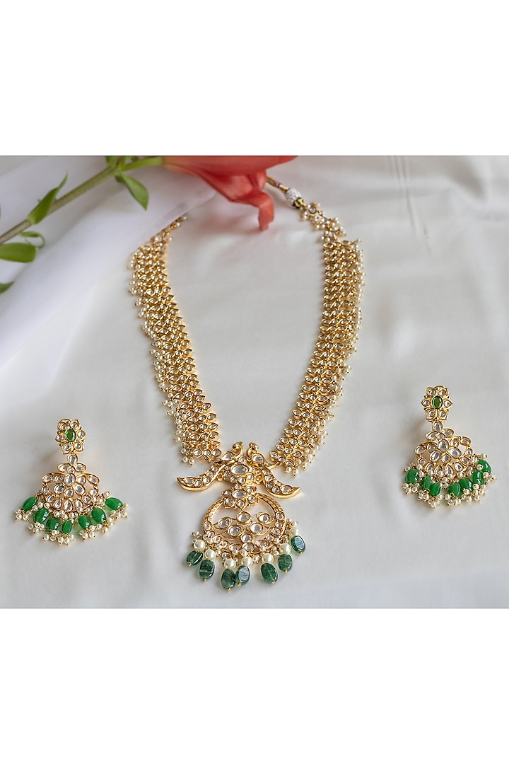 Gold Finish Kundan Polki & Pearls Choker Necklace Set by Nepra By Neha Goel