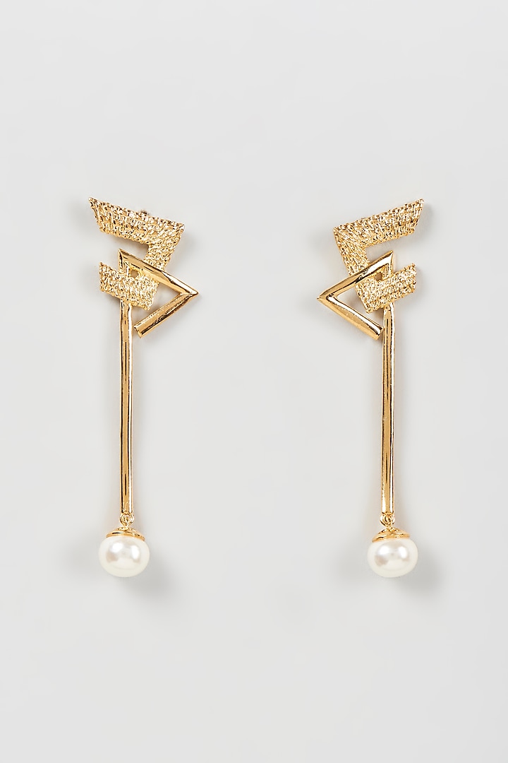 Gold Finish Pearl Dangler Earrings by Nepra By Neha Goel