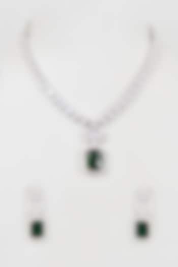 White Finish Faux Diamond and Emerald Necklace Set by Nepra By Neha Goel