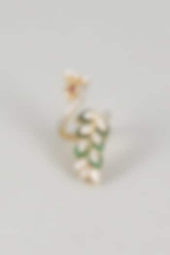 Gold Plated Kundan Polki Green Enameled Ring by Nepra By Neha Goel at Pernia's Pop Up Shop