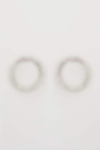 White Rhodium Finish Zircon Baguette Stud Earrings by Nepra By Neha Goel