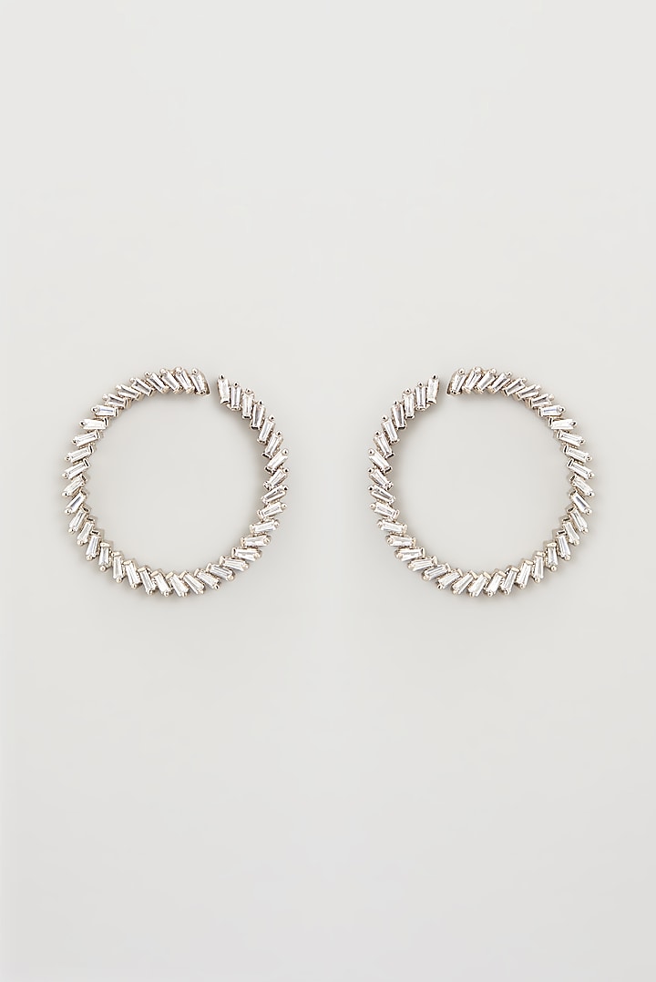 White Rhodium Finish Zircon Baguette Stud Earrings by Nepra By Neha Goel