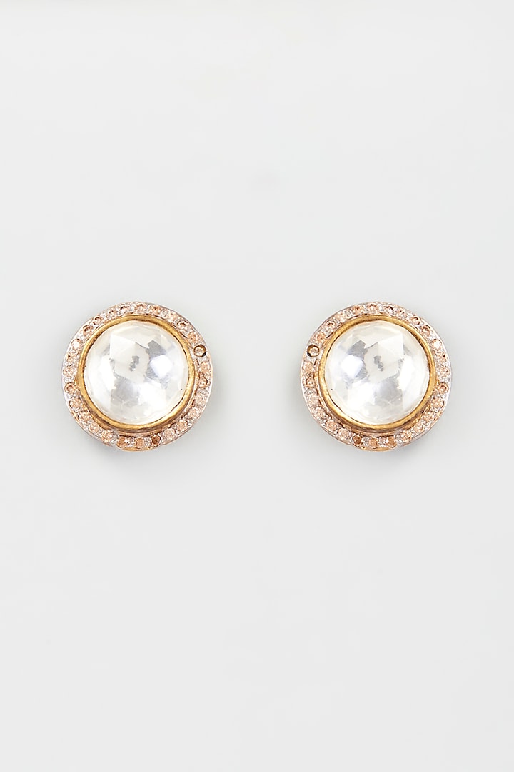 Gold Plated Kundan & Zircon Stud Earrings by Nepra By Neha Goel