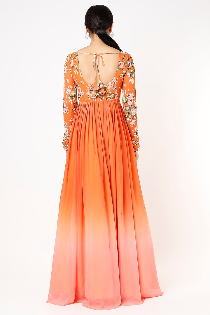 Orange Embroidered Anarkali Party Wear Gown by Nea by Nikita Tiwari at Pernia's Pop Up Shop
