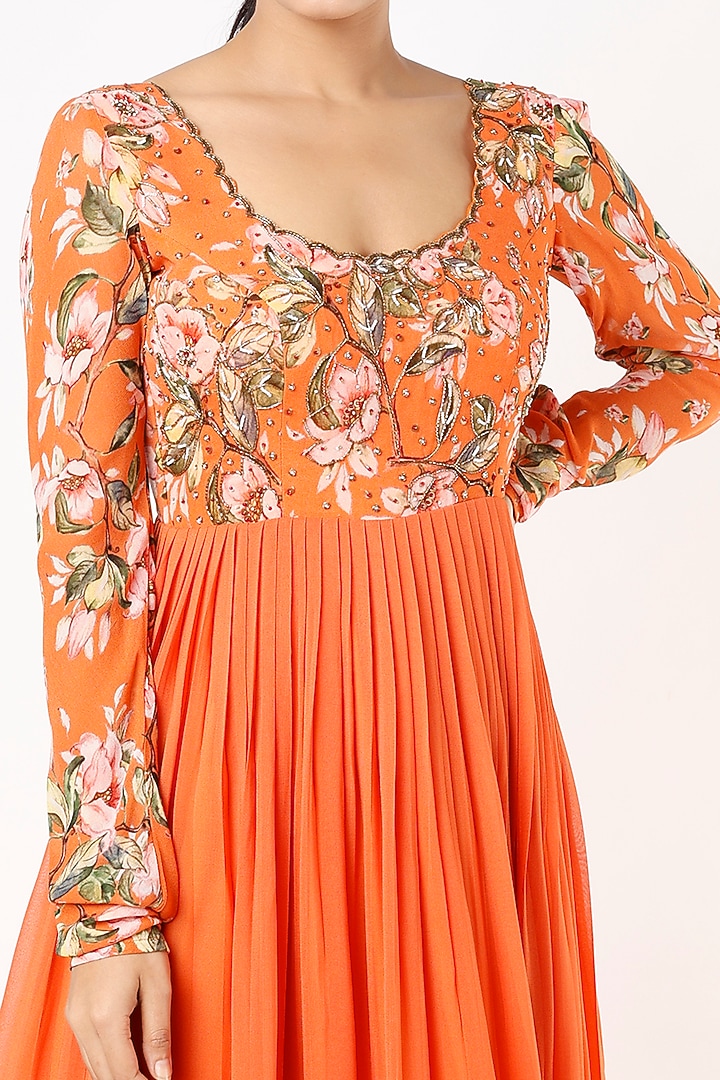 Orange Embroidered Anarkali Party Wear Gown by Nea by Nikita Tiwari at Pernia's Pop Up Shop