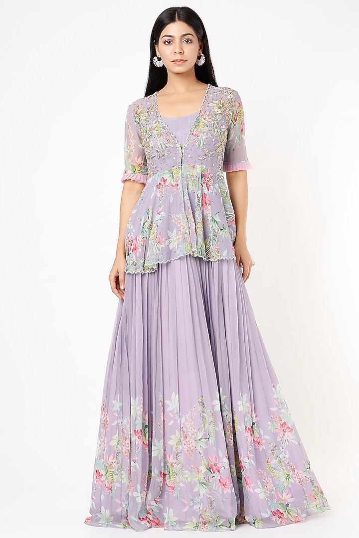 Purple Silk Embroidered Gown by Nea by Nikita Tiwari