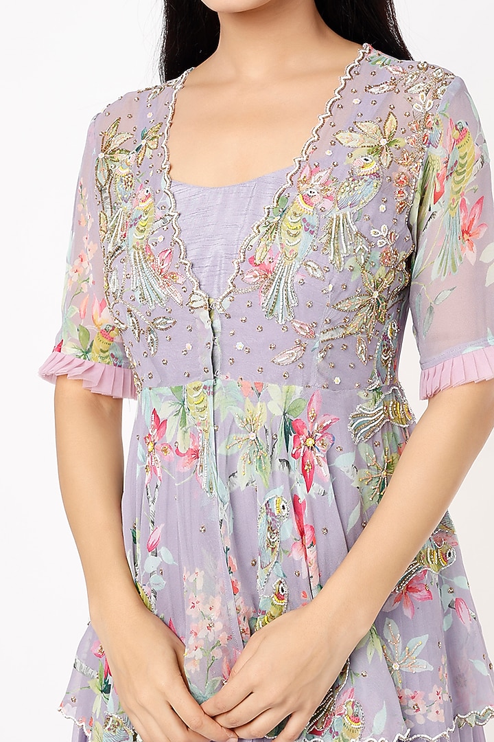 Purple Silk Embroidered Engagement Gown by Nea by Nikita Tiwari at Pernia's Pop Up Shop