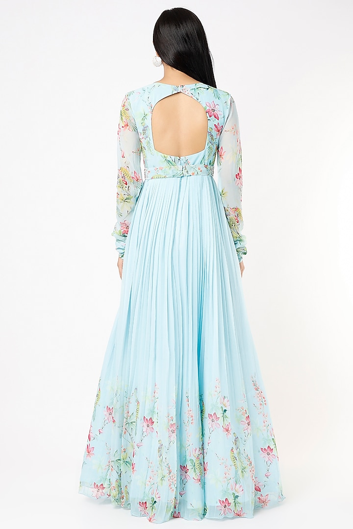 Ice Blue Embroidered Party Wear Anarkali Set by Nea by Nikita Tiwari at Pernia's Pop Up Shop