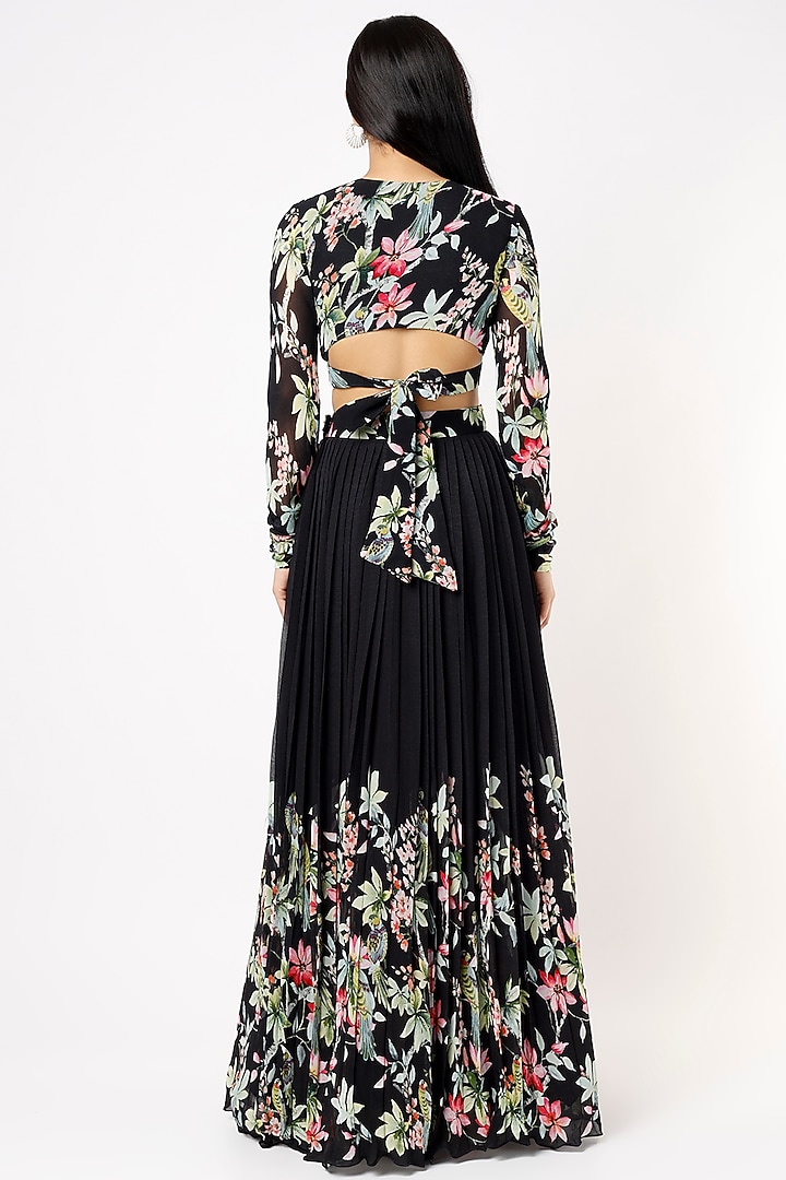 Black Printed & Embroidered Wedding Lehenga Set by Nea by Nikita Tiwari at Pernia's Pop Up Shop