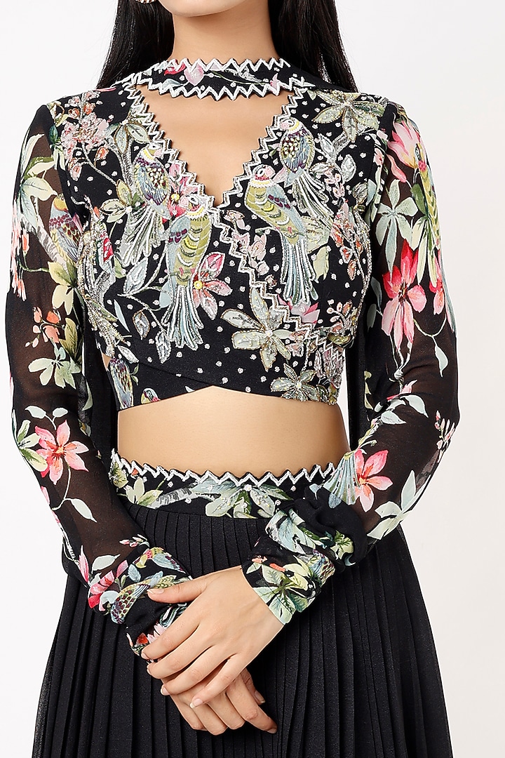 Black Printed & Embroidered Wedding Lehenga Set by Nea by Nikita Tiwari at Pernia's Pop Up Shop