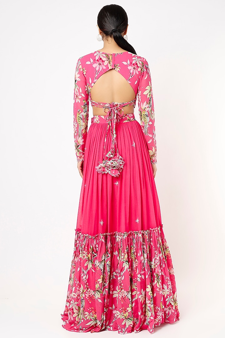 Hot Pink Georgette Embroidered Wedding Lehenga Set by Nea by Nikita Tiwari at Pernia's Pop Up Shop