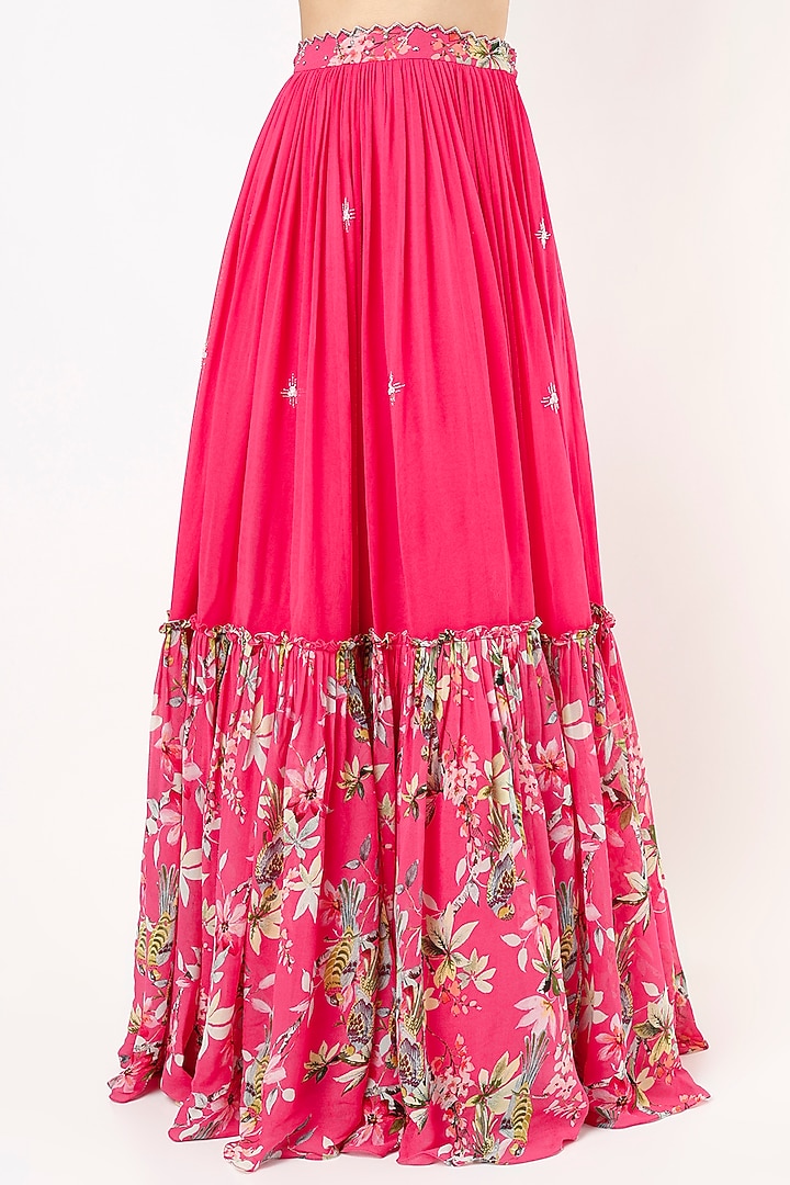 Hot Pink Georgette Embroidered Wedding Lehenga Set by Nea by Nikita Tiwari at Pernia's Pop Up Shop