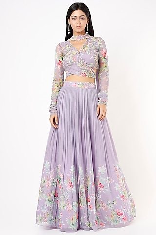 Purple Digital Printed Lehenga Set by Nea by Nikita Tiwari