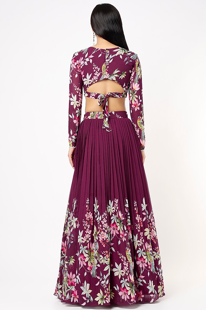 Wine Digital Printed Wedding Lehenga Set by Nea by Nikita Tiwari at Pernia's Pop Up Shop