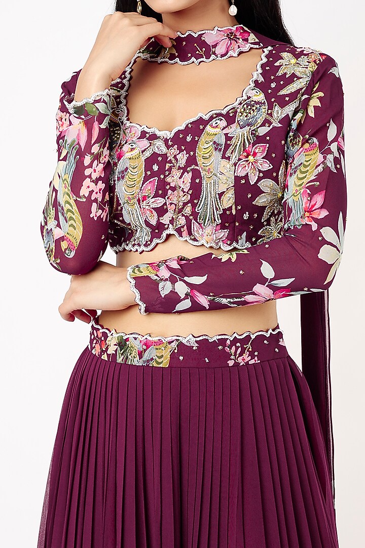 Wine Digital Printed Wedding Lehenga Set by Nea by Nikita Tiwari at Pernia's Pop Up Shop