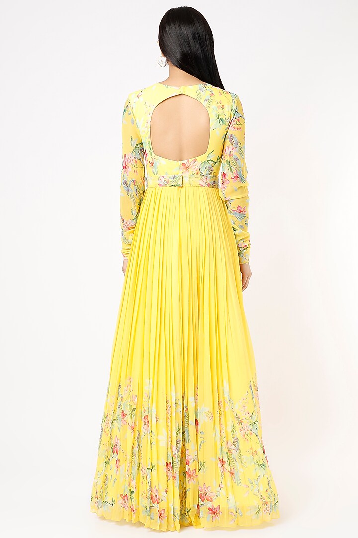 Yellow Embroidered Party Wear Anarkali Set by Nea by Nikita Tiwari at Pernia's Pop Up Shop
