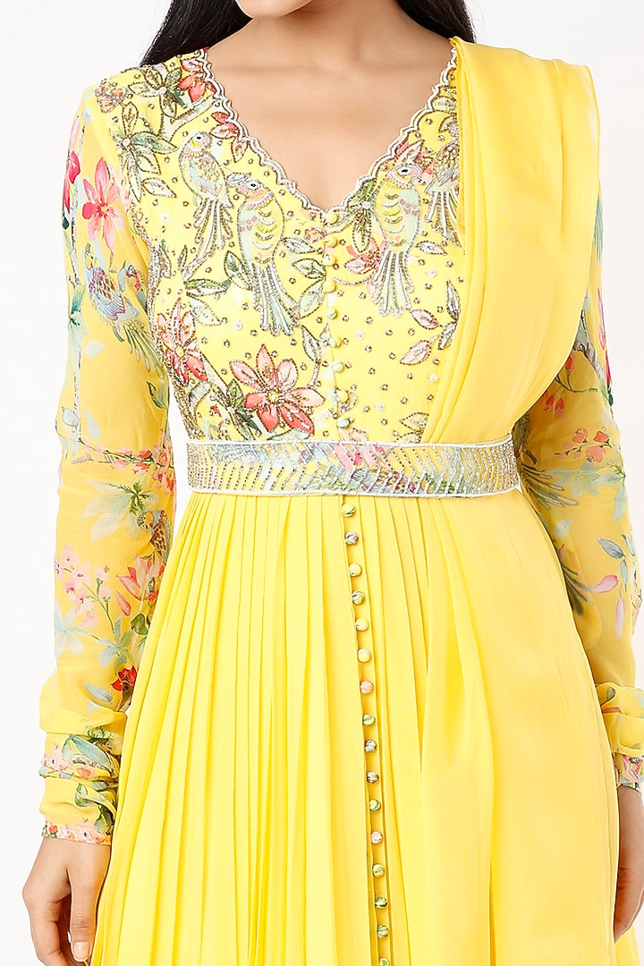Yellow Embroidered Party Wear Anarkali Set by Nea by Nikita Tiwari at Pernia's Pop Up Shop
