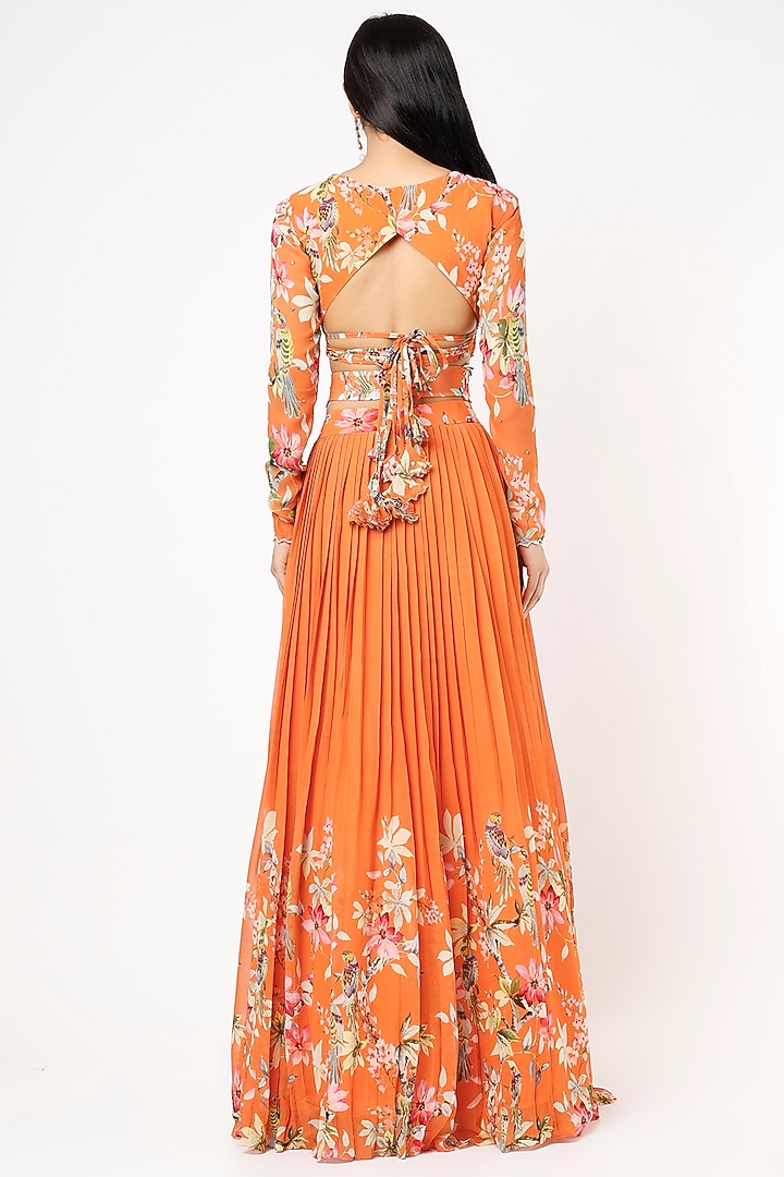 Orange Printed & Embroidered Wedding Lehenga Set by Nea by Nikita Tiwari at Pernia's Pop Up Shop