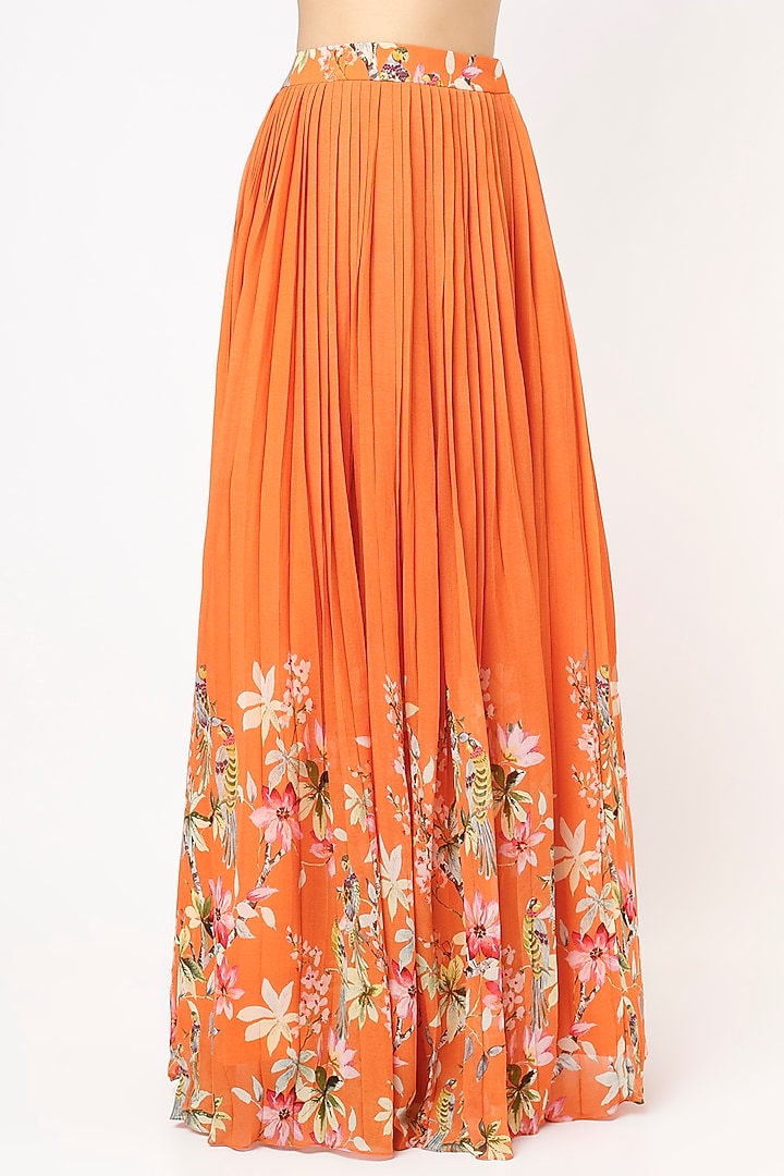 Orange Printed & Embroidered Wedding Lehenga Set by Nea by Nikita Tiwari at Pernia's Pop Up Shop