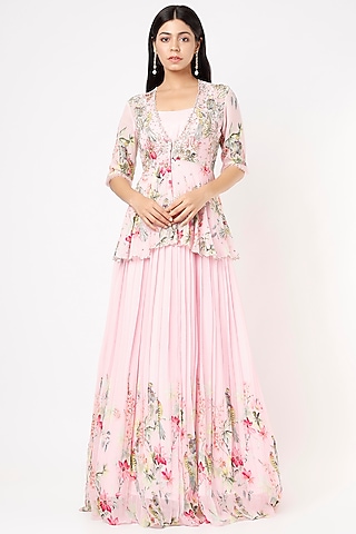 Baby Pink Silk Embroidered Gown by Nea by Nikita Tiwari