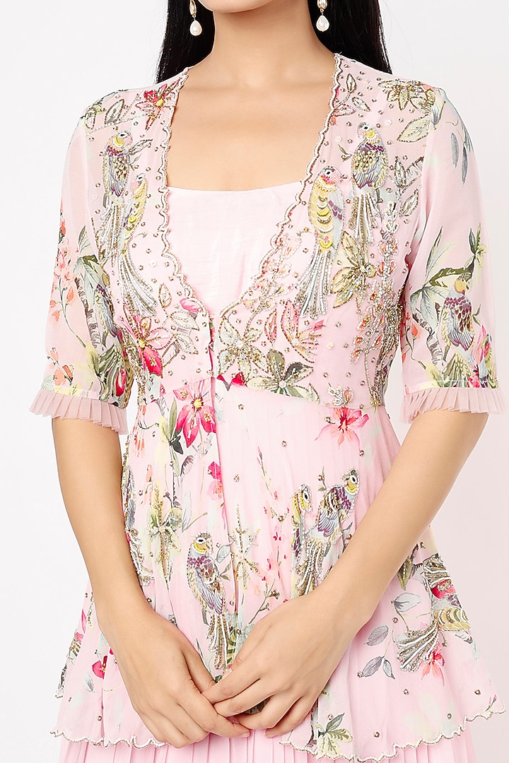 Baby Pink Silk Embroidered Engagement Gown by Nea by Nikita Tiwari at Pernia's Pop Up Shop