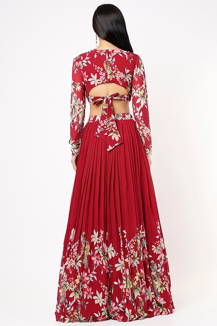 Red Georgette Embroidered Wedding Lehenga Set by Nea by Nikita Tiwari at Pernia's Pop Up Shop