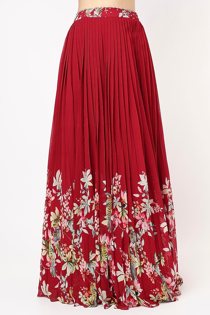Red Georgette Embroidered Wedding Lehenga Set by Nea by Nikita Tiwari at Pernia's Pop Up Shop