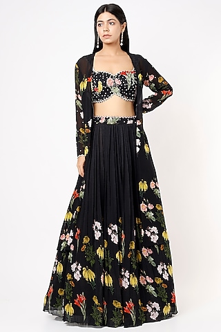 Black Georgette Embroidered Lehenga Set by Nea by Nikita Tiwari