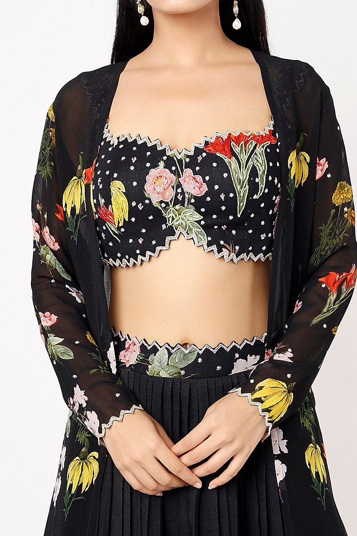 Black Georgette Embroidered Wedding Lehenga Set by Nea by Nikita Tiwari at Pernia's Pop Up Shop