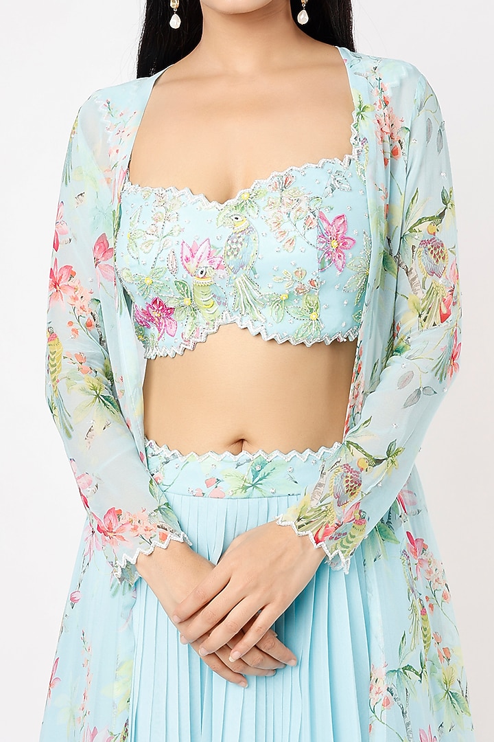 Ice Blue Georgette Embroidered Wedding Lehenga Set by Nea by Nikita Tiwari at Pernia's Pop Up Shop