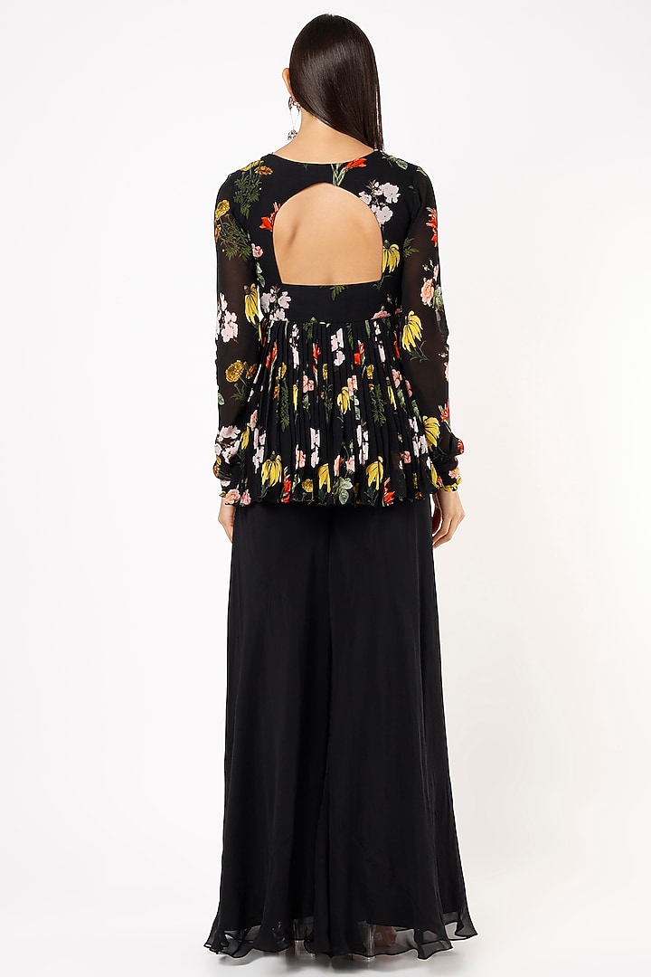Black Viscose Georgette Pant Set by Nea by Nikita Tiwari at Pernia's Pop Up Shop