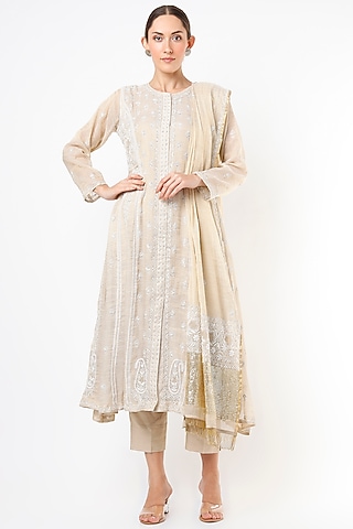 Gold Embroidered Anarkali Set by Vritti by Shweta Agarwal