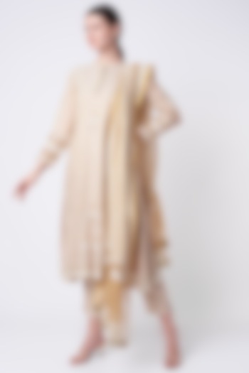 Beige Embroidered A-Line Kurta Set by Vritti by Shweta Agarwal at Pernia's Pop Up Shop