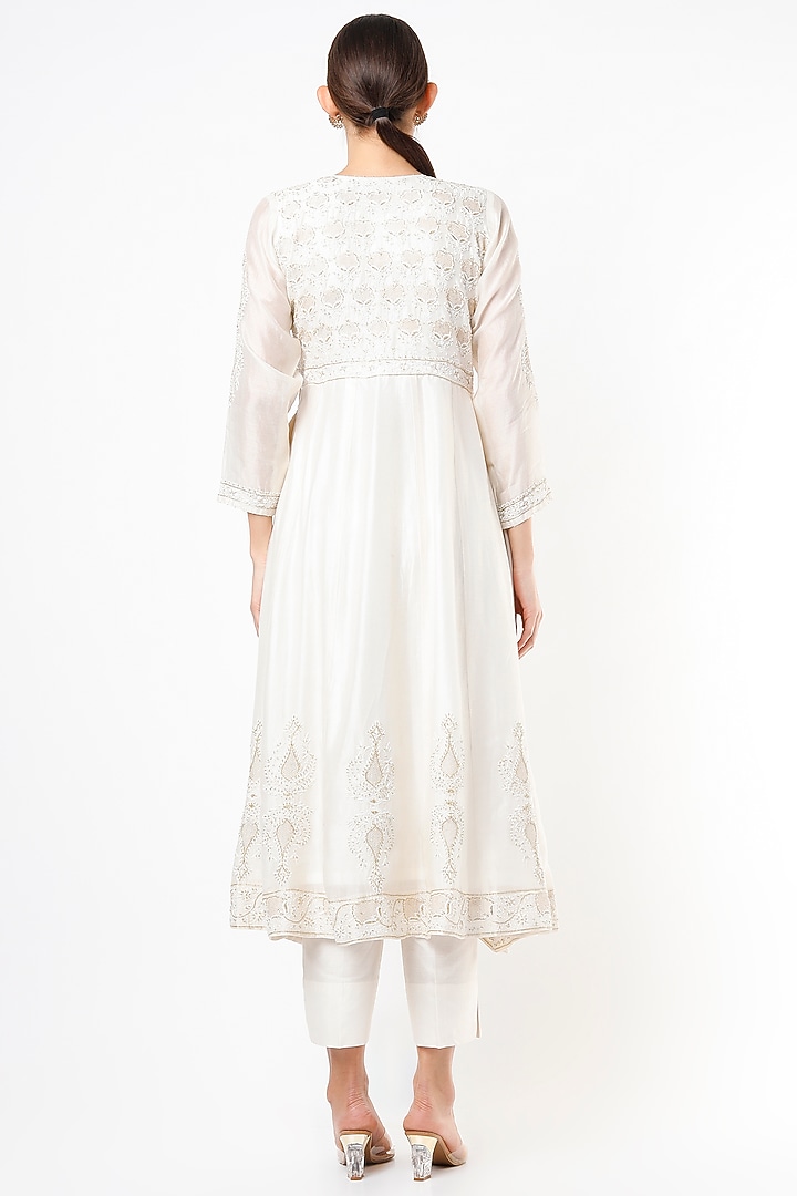 White Embroidered Wedding Anarkali Set by Vritti by Shweta Agarwal at Pernia's Pop Up Shop