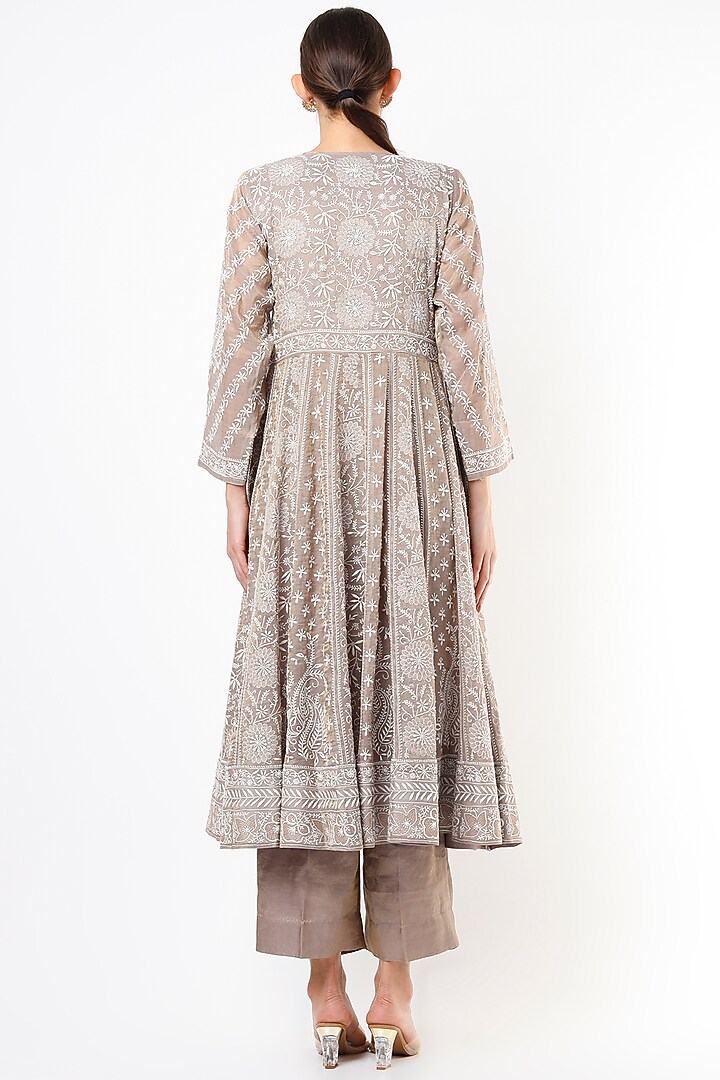 Grey Chikankari Embroidered Wedding Anarkali Set by Vritti by Shweta Agarwal at Pernia's Pop Up Shop