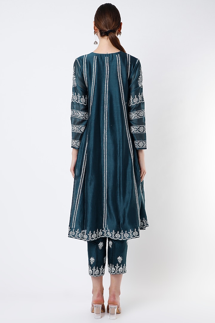 Opal Blue Embroidered Short Party Wear Anarkali Set by Vritti by Shweta Agarwal at Pernia's Pop Up Shop